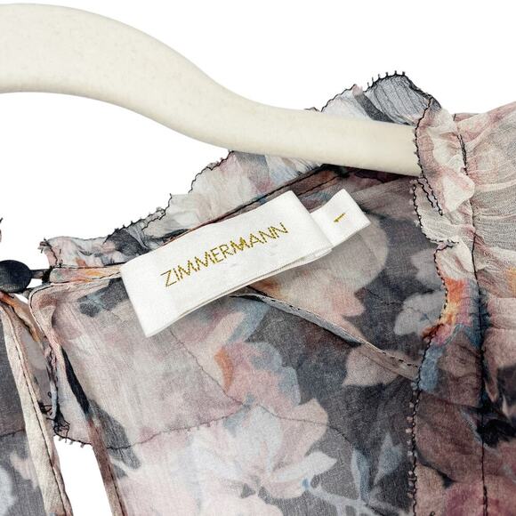 Zimmermann Floral Ruffle Playsuit Size 1 US Size 6 100% Silk Long Sleeve Romper - Picture 2 of 7